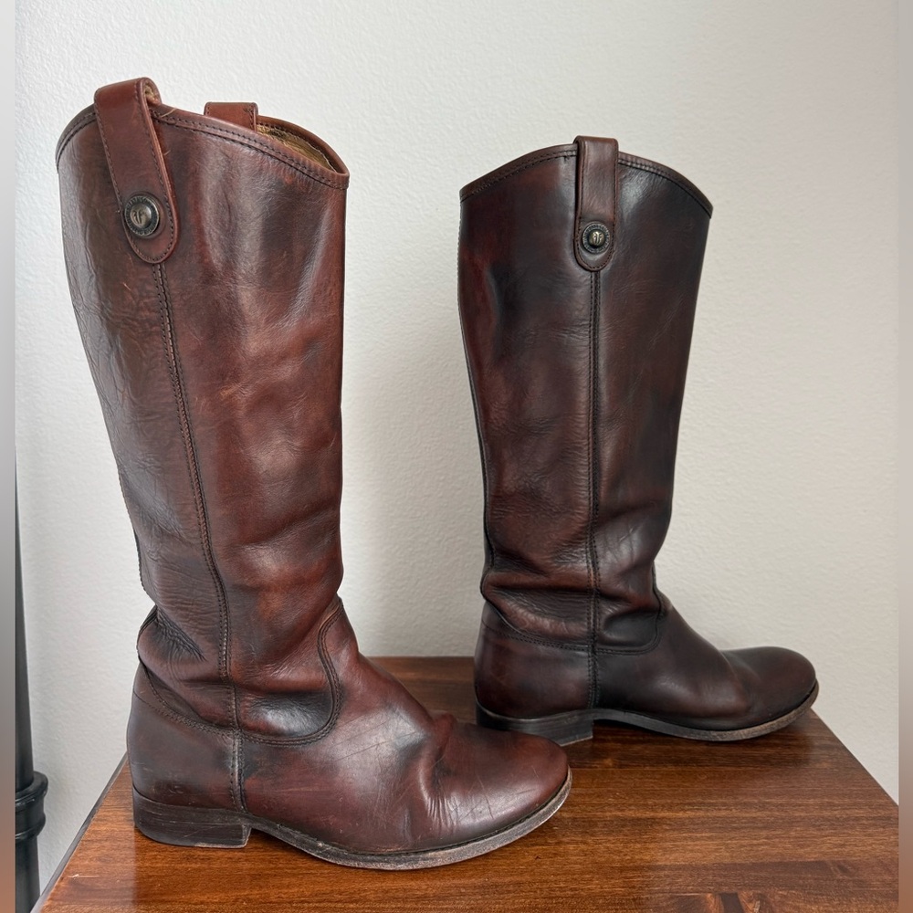 Frye Leather Tall Flat Brown Pull On Boots, Women's Size 7